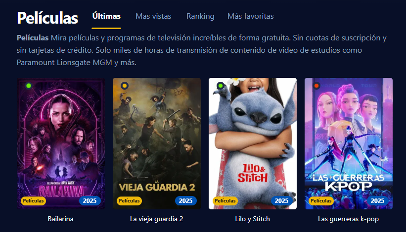 Imagen de la interfaz de Pelisflix donde se ven muchas películas y series con un estilo antiguo.